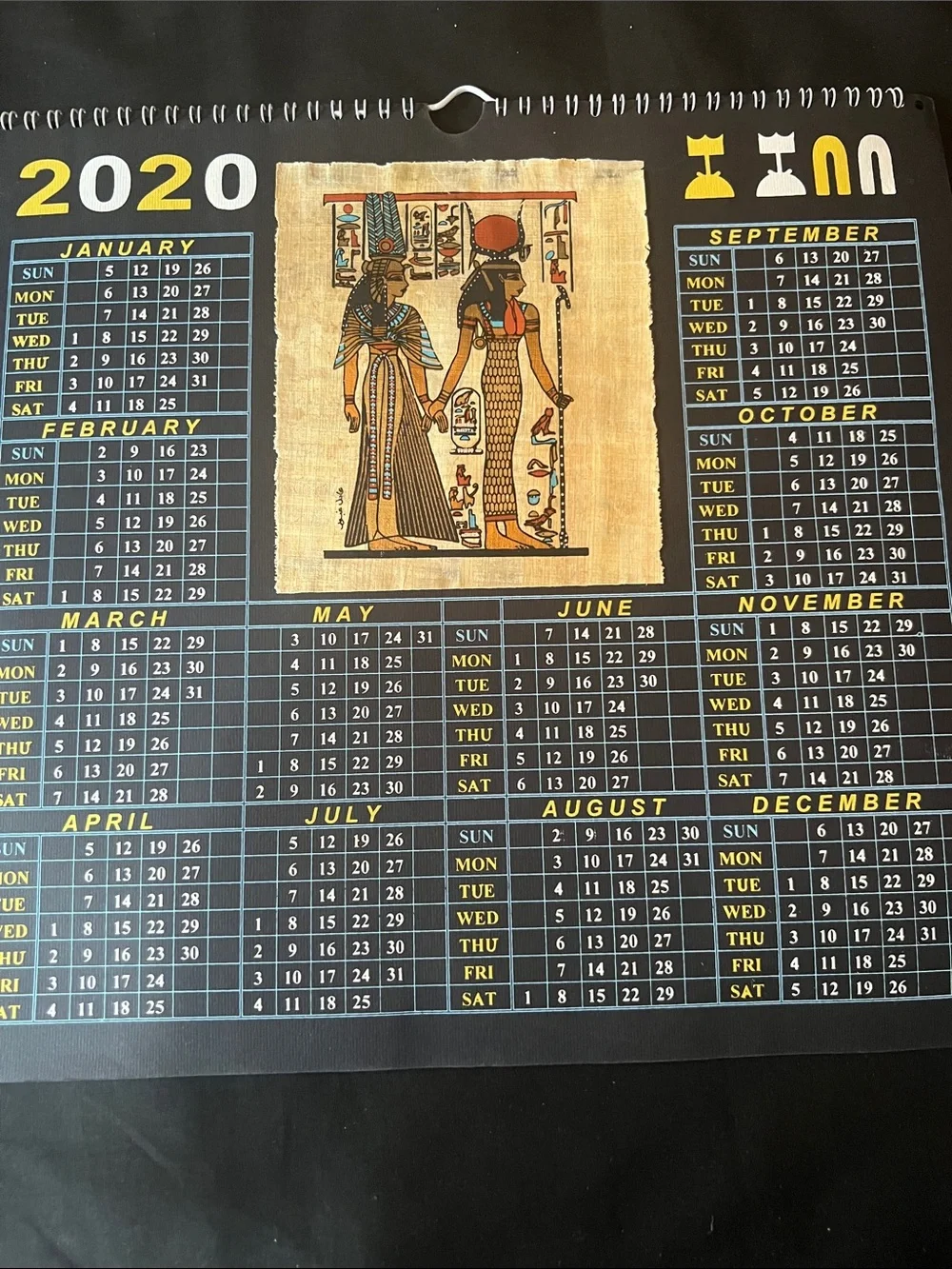 Handmade Papyrus Pharaonic Wall Calendar 2019-2020 - Black & Brown
